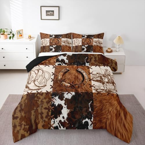 Feelyou Bettdecken-Set mit Kuhfell-Druck, Queen-Size-Größe, Rindsleder, für Kinder, Jungen, Mädchen, wilde Western-Cowboy-Decke, Steppdecke, Western-Dekor, Schlafzimmer, Dekoration, Bauernhaus Feelyou Bettdecken-Set mit Kuhfell-Druck, Queen-Size-Größe, Rindsleder, für Kinder, Jungen, Mädchen, wilde Western-Cowboy-Decke, Steppdecke, Western-Dekor, Schlafzimmer, Dekoration, Bauernhaus von Feelyou