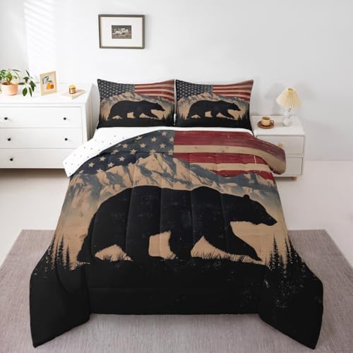 Feelyou Bettdecken-Set mit amerikanischer Flagge, Bär, Queen-Size-Größe, für Kinder, Jungen, Mädchen, Bauernhaus-Bettdecke, Steppdecke, Westernschlafzimmer, Dekoration, Mikrofaser, 3-teilig mit 2 Feelyou Bettdecken-Set mit amerikanischer Flagge, Bär, Queen-Size-Größe, für Kinder, Jungen, Mädchen, Bauernhaus-Bettdecke, Steppdecke, Westernschlafzimmer, Dekoration, Mikrofaser, 3-teilig mit 2 von Feelyou