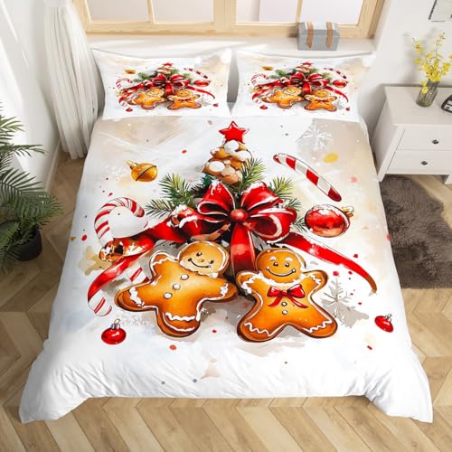Feelyou Bettwäsche-Set mit Aufschrift "Merry Christmas", Lebkuchenmann-Bettwäsche-Set für Kinder, Teenager, Frohe Weihnachtsbaum und Schneemann, Bettdeckenbezug, Queen-Size-Größe, Weihnachtsmotiv Feelyou Bettwäsche-Set mit Aufschrift "Merry Christmas", Lebkuchenmann-Bettwäsche-Set für Kinder, Teenager, Frohe Weihnachtsbaum und Schneemann, Bettdeckenbezug, Queen-Size-Größe, Weihnachtsmotiv von Feelyou