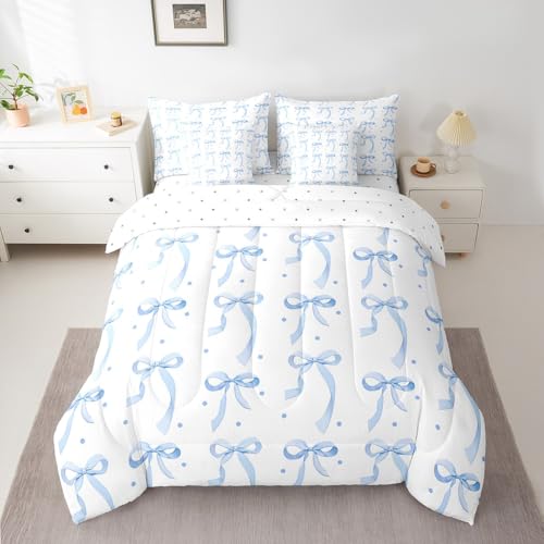 Feelyou Blaues Bowknot Bett in einer Tasche Schleife Knoten Schmusetuch Set mit Laken für Jungen Mädchen Fliege 7-teiliges Bettwäsche-Set Leichtes Prinzessinnen-Stil Bettwäsche-Set volle Größe von Feelyou