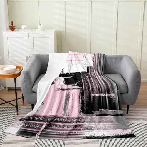 Feelyou Decke für Kinder, Büffelkaro, Plüsch, abstrakte Flanell-Fleecedecke für Sofa, Couch, modern, geometrisch, 101,6 x 127 cm, Rosa / Grau / Schwarz von Feelyou
