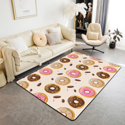 Feelyou Donuts Wohnzimmerteppich, 7,6 x 12,7 cm, skurrile Dessert-Innen-Bodenmatte für Jungen, Mädchen, Teenager, Schokoladen-Donut-Akzent-Teppich, niedlicher Donut-Teppich, dekorativer Teppich von Feelyou