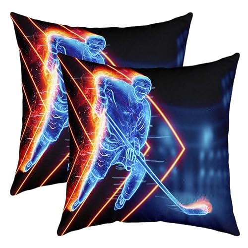 Feelyou Eishockey-Kissenbezüge, 45,7 x 45,7 cm, weiche Eissportspiele, Kissenbezüge für Couch, Sofa, Hockeyspieler, dekorative Kissenbezüge, Outdoor-Kissen, 2 Stück von Feelyou