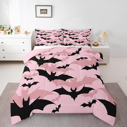Feelyou Fledermaus-Bettwäsche-Set, Queen-Size-Größe, Kinder, rosa Fledermaus-Schmusetuch für Jungen, Mädchen, Teenager, Rosa, Halloween-Bettwäsche-Set, schwarze Fledermaus-Tierdruck-Bettwäsche-Set Feelyou Fledermaus-Bettwäsche-Set, Queen-Size-Größe, Kinder, rosa Fledermaus-Schmusetuch für Jungen, Mädchen, Teenager, Rosa, Halloween-Bettwäsche-Set, schwarze Fledermaus-Tierdruck-Bettwäsche-Set von Feelyou