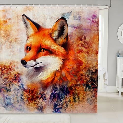 Feelyou Fuchsdruck Duschvorhang mit Haken Cartoon Fox Wasserdichte Duschvorhänge für Jungen Mädchen Kinder 3D Tierthema Badezimmer Duschvorhang Raumdekor Wild Fox Badvorhänge 183 x 183 cm von Feelyou