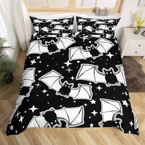 Feelyou Halloween-Bettwäsche-Set für Mädchen, Jungen, Kinder, Queen-Size-Größe, schwarze Fledermäuse, Tierdruck, Silhouette, Bettdeckenbezug, Raumdekoration, niedlicher Sterndruck, luxuriöser Feelyou Halloween-Bettwäsche-Set für Mädchen, Jungen, Kinder, Queen-Size-Größe, schwarze Fledermäuse, Tierdruck, Silhouette, Bettdeckenbezug, Raumdekoration, niedlicher Sterndruck, luxuriöser von Feelyou