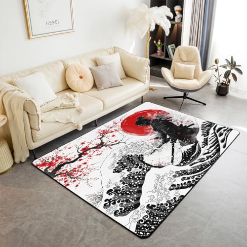 Feelyou Japanischer Samurai-Teppich für Kinder, japanische Wellen, dekorativer Teppich für Jungen, Mädchen, Teenager, Kirschblüten, Heimdekoration, Wohnzimmerteppich, rotes Sonnenmuster, Bodenmatte Feelyou Japanischer Samurai-Teppich für Kinder, japanische Wellen, dekorativer Teppich für Jungen, Mädchen, Teenager, Kirschblüten, Heimdekoration, Wohnzimmerteppich, rotes Sonnenmuster, Bodenmatte von Feelyou