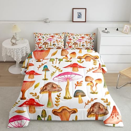 Feelyou Kawaii Pilz Tröster Cartoon Pilze Botanische Pflanzen Tröster Set für Jungen Mädchen Kinder Niedliche Pilz Dekor Bettwäsche Set Raumdekor Wild Mushroom Stuff Room Decor Quilt Set Twin Size von Feelyou