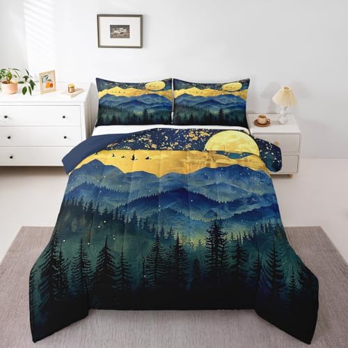 Feelyou Kids Boho Mountain Tröster-Set, volle Größe, Berglandschaft, Tröster-Set für Kinder, Jungen, Mädchen, abstraktes Nebel-Bettwäsche-Set, Mikrofaser-Bettwäsche-Set von Feelyou