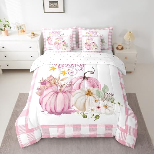 Feelyou Kinder-Bettwäsche-Set, volle Größe, 7-teilig, Herbst-Kürbis-Blumenmuster, Herbsternte, Gitter-Bett-Set, Bett in einer Tasche mit Bettdecke, Laken, Kissenbezügen und Kissenbezügen, Rosa Feelyou Kinder-Bettwäsche-Set, volle Größe, 7-teilig, Herbst-Kürbis-Blumenmuster, Herbsternte, Gitter-Bett-Set, Bett in einer Tasche mit Bettdecke, Laken, Kissenbezügen und Kissenbezügen, Rosa von Feelyou