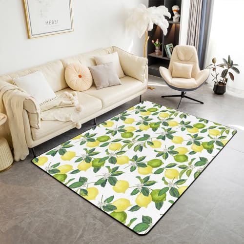 Feelyou Kinder-Teppich mit Zitronenbaum-Blumenmuster, 7,6 x 12,7 cm, tropischer Obstdruck, Indoor-Bodenmatte für Jungen und Mädchen, Sommer-Stil, dekoratives Teppich-Set, Gelb / Weiß, für den Feelyou Kinder-Teppich mit Zitronenbaum-Blumenmuster, 7,6 x 12,7 cm, tropischer Obstdruck, Indoor-Bodenmatte für Jungen und Mädchen, Sommer-Stil, dekoratives Teppich-Set, Gelb / Weiß, für den von Feelyou