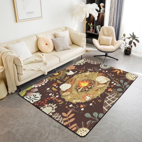 Feelyou Lustiger Woodland Campingplatz-Teppich, 7,6 x 12,7 cm, für Mädchen, Jungen, Kinder, Eulen-Dekor, Zimmerdekoration, Waldbaum-Thema, Wohnzimmerteppich, Baumstumpf, Bodenmatte, rutschfest von Feelyou