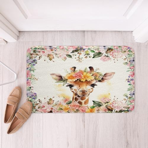 Feelyou Niedlicher Giraffen-Teppich aus weichem Fleece, für Jugendliche, Dekoration, Tier, rutschfest, für Schlafzimmer, Kawaii, Badezimmer, Boden, Innenbereich, 40,6 x 61 cm von Feelyou