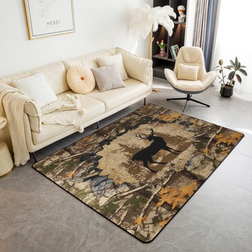Feelyou Niedlicher Hirsch-Wohnzimmer-Teppich für Kinder, Jungen, Mädchen, Hirsch, Jagd, Akzentteppich, 12,7 x 17,8 cm, Western-Farmhaus, Innen-Bodenmatte, Dekoration, Camouflage, Hirsch, dekorativer Feelyou Niedlicher Hirsch-Wohnzimmer-Teppich für Kinder, Jungen, Mädchen, Hirsch, Jagd, Akzentteppich, 12,7 x 17,8 cm, Western-Farmhaus, Innen-Bodenmatte, Dekoration, Camouflage, Hirsch, dekorativer von Feelyou