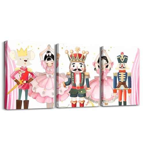 Feelyou Pinker weihnachtlicher Nussknacker, 3-teiliges Leinwandbild für Wohnzimmer, Weihnachten, Ballett, Nussknacker, Wanddekoration für Schlafzimmer, Büro, Prinzessinnen, Mädchen, fertig zum Feelyou Pinker weihnachtlicher Nussknacker, 3-teiliges Leinwandbild für Wohnzimmer, Weihnachten, Ballett, Nussknacker, Wanddekoration für Schlafzimmer, Büro, Prinzessinnen, Mädchen, fertig zum von Feelyou