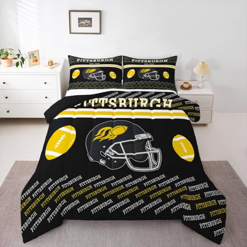 Feelyou Pittsburgh Fußball-Bettwäsche-Set, weich, für Jungen und Mädchen, Doppelbettgröße, American Football City, Steppdecke, Mikrofaser, Schlafzimmer-Dekor, 2-teilig mit 1 Kissenbezug Feelyou Pittsburgh Fußball-Bettwäsche-Set, weich, für Jungen und Mädchen, Doppelbettgröße, American Football City, Steppdecke, Mikrofaser, Schlafzimmer-Dekor, 2-teilig mit 1 Kissenbezug von Feelyou