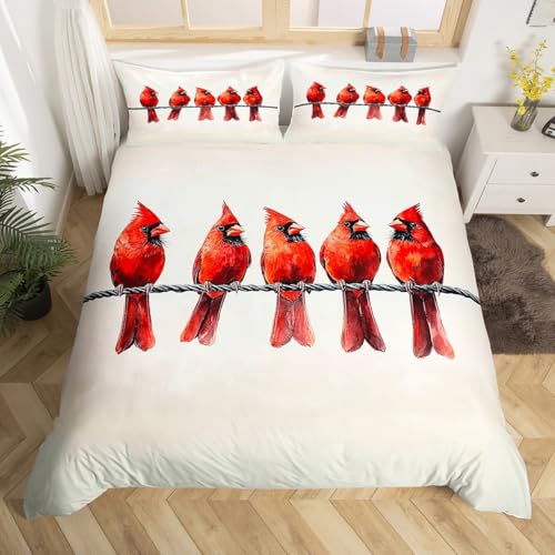 Feelyou Red Cardinal Duvet Cover Twin Size Kids Cardinal Bird Bedding Set Boys Girls Xmas Christmas Birds Comforter Cover Set Rustic Farmhouse Animal Funny Country Theme Bedspread Cover(No Comforter) von Feelyou
