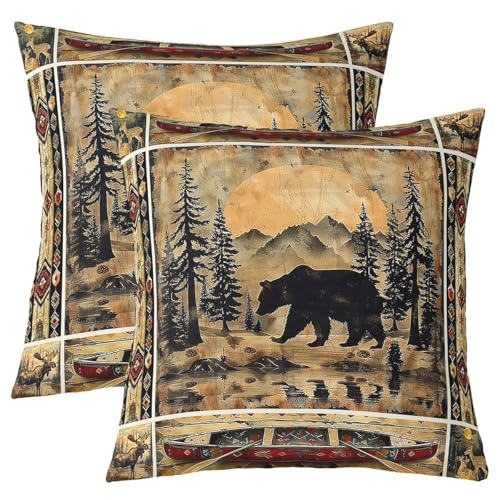 Feelyou Rustikale Hütten-Kissenbezüge für Jungen und Mädchen, Motiv: schwarze Bären, Südwestern, für Kinder, Azteken, Teenager, Schlafzimmer, Dekoration, 55,9 x 55,9 cm, 2 Stück Feelyou Rustikale Hütten-Kissenbezüge für Jungen und Mädchen, Motiv: schwarze Bären, Südwestern, für Kinder, Azteken, Teenager, Schlafzimmer, Dekoration, 55,9 x 55,9 cm, 2 Stück von Feelyou