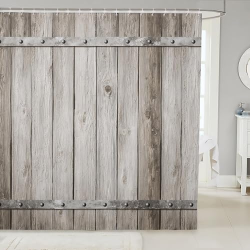 Feelyou Rustikaler Duschvorhang mit Scheunentür, 182,9 x 182,9 cm, Holzmaserung, Kunstdruck, Duschvorhang, Bauernhof-Dekor, Badezimmer-Duschvorhang-Set, grau-weiß, Kinder-Badezimmerzubehör Feelyou Rustikaler Duschvorhang mit Scheunentür, 182,9 x 182,9 cm, Holzmaserung, Kunstdruck, Duschvorhang, Bauernhof-Dekor, Badezimmer-Duschvorhang-Set, grau-weiß, Kinder-Badezimmerzubehör von Feelyou