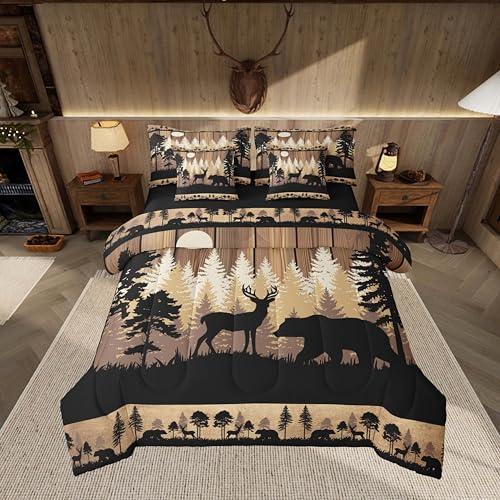 Feelyou Rustikales Bettdecken-Set mit Bär, Hirsch, 7-teilig, Wildtier-Motiv, Bett in einer Tasche, Wildtier-Bettwäsche-Set, King-Size, Schlafzimmer, Dekor, Holzbrett, Bett-Set mit Bettdecke Feelyou Rustikales Bettdecken-Set mit Bär, Hirsch, 7-teilig, Wildtier-Motiv, Bett in einer Tasche, Wildtier-Bettwäsche-Set, King-Size, Schlafzimmer, Dekor, Holzbrett, Bett-Set mit Bettdecke von Feelyou
