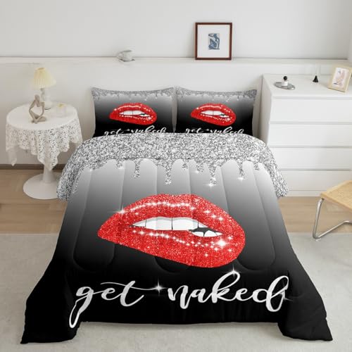 Feelyou Schwarzes Bettwäsche-Set für Queen-Size-Betten, Tröster-Set mit Lippen für Kinder, Kleinkinder, Ombré-Schwarz und Rot, Bettwäsche-Set mit 2 Kissenbezügen Feelyou Schwarzes Bettwäsche-Set für Queen-Size-Betten, Tröster-Set mit Lippen für Kinder, Kleinkinder, Ombré-Schwarz und Rot, Bettwäsche-Set mit 2 Kissenbezügen von Feelyou
