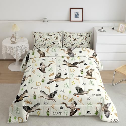 Feelyou Stockente Ente Bettwäsche Set Full, Jagd und Angeln Tröster Set Grüne Ente Tröster Wildtier Bettbezug Set mit 2 Kissenbezügen von Feelyou