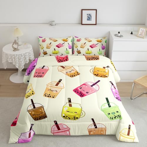 Feelyou Süßes Boba-Bettwäsche-Set in voller Größe für Kinder, Kleinkinder, Milchtee, für Jungen und Mädchen, Kawaii, Bubble Tea, Bettwäsche-Set, Cartoon-Boba-Bettwäsche-Set, 3-teilig Feelyou Süßes Boba-Bettwäsche-Set in voller Größe für Kinder, Kleinkinder, Milchtee, für Jungen und Mädchen, Kawaii, Bubble Tea, Bettwäsche-Set, Cartoon-Boba-Bettwäsche-Set, 3-teilig von Feelyou