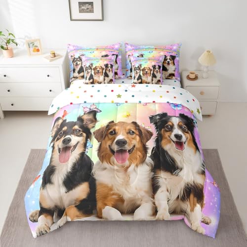 Feelyou Süßes Hunde-Bettwäsche-Set, 7-teilig, für Doppelbett, Hundebett in einer Tasche, Hunde-Bettwäsche-Set mit Laken für Kinder, Jungen, Mädchen, braunes Hundebett-Set, 7-teilig von Feelyou