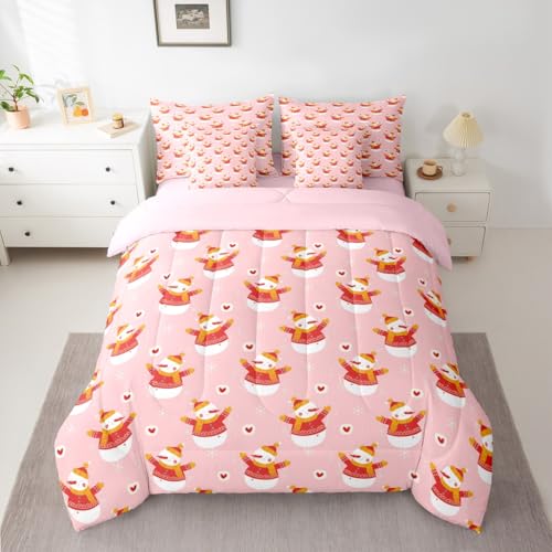 Feelyou Süßes Schneemann-Bettwäsche-Set, 7-teilig, für Doppelbett, Rosa, Weihnachtsbett in einer Tasche, für Jungen und Mädchen, Schlafzimmer, Dekoration, Frohe Weihnachten, Bettdecken-Set mit Laken Feelyou Süßes Schneemann-Bettwäsche-Set, 7-teilig, für Doppelbett, Rosa, Weihnachtsbett in einer Tasche, für Jungen und Mädchen, Schlafzimmer, Dekoration, Frohe Weihnachten, Bettdecken-Set mit Laken von Feelyou