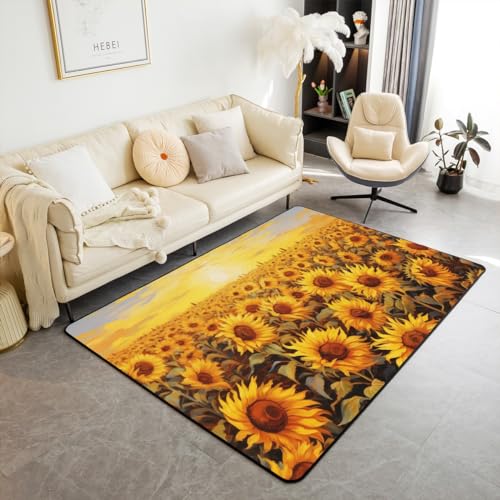 Feelyou Sunflower Area Rug 5x7 Kids Botanical Floral Printed Decorative Rug for Boys Girls Teens Blossom Flowers Pattern Rugs for Living Room Bedroom Natural Theme Indoor Floor Mat von Feelyou