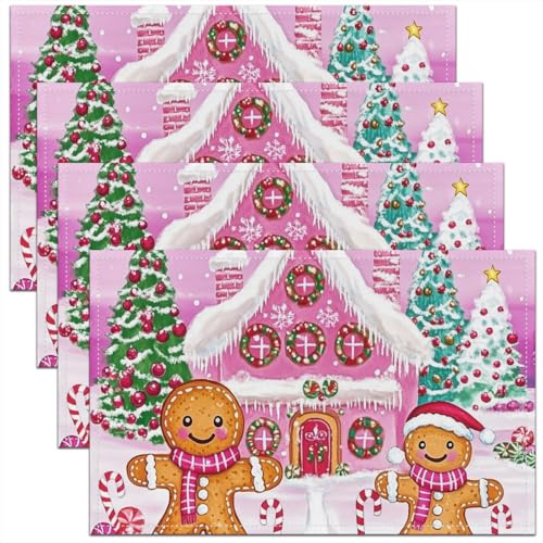 Feelyou Tischset mit 4 x Weihnachtsbaum-Lebkuchenmann-Tischsets für Küche, Esstisch, 45,7 x 30,5 cm, Zuckerstangen-Haus, Winter-Tischsets, Happy New Year für drinnen und draußen, Dekoration Feelyou Tischset mit 4 x Weihnachtsbaum-Lebkuchenmann-Tischsets für Küche, Esstisch, 45,7 x 30,5 cm, Zuckerstangen-Haus, Winter-Tischsets, Happy New Year für drinnen und draußen, Dekoration von Feelyou