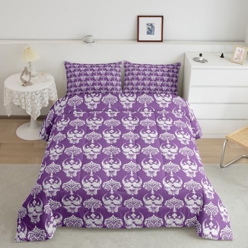 Feelyou Violettes Gothic-Totenkopf-Bettwäsche-Set, Vintage-Blumenmuster, Damast-Bettwäsche-Set, Doppelbett, Kinderzimmer, Jungen, Mädchen, Schlafzimmer, Raumdekoration, antikes viktorianisches Feelyou Violettes Gothic-Totenkopf-Bettwäsche-Set, Vintage-Blumenmuster, Damast-Bettwäsche-Set, Doppelbett, Kinderzimmer, Jungen, Mädchen, Schlafzimmer, Raumdekoration, antikes viktorianisches von Feelyou