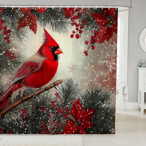 Feelyou Weihnachts-Badevorhang, 183 x 183 cm, Vögel, Duschvorhang, Schneeflocke, Badezimmer-Duschvorhang-Set, Kinder-Badezimmerzubehör, Rot/Grau Feelyou Weihnachts-Badevorhang, 183 x 183 cm, Vögel, Duschvorhang, Schneeflocke, Badezimmer-Duschvorhang-Set, Kinder-Badezimmerzubehör, Rot/Grau von Feelyou