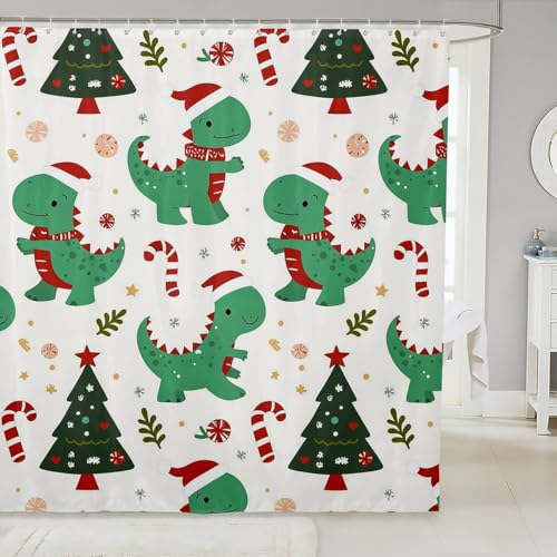 Feelyou Weihnachts-Badevorhang, 183 x 213 cm, Dinosaurier-Duschvorhang, Weihnachtsbaum, Badezimmer-Duschvorhang-Set, Weihnachtsstange, Kinder-Badezimmerzubehör, Grün/Weiß Feelyou Weihnachts-Badevorhang, 183 x 213 cm, Dinosaurier-Duschvorhang, Weihnachtsbaum, Badezimmer-Duschvorhang-Set, Weihnachtsstange, Kinder-Badezimmerzubehör, Grün/Weiß von Feelyou