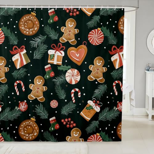 Feelyou Weihnachts-Badvorhang, 183 x 183 cm, Motiv: Weihnachtsbaum und Geschenke, Duschvorhang-Set, Lebkuchenmann, Badezimmer-Duschvorhang-Set, Herz, Kinder-Badezimmerzubehör, Schwarzgrün Feelyou Weihnachts-Badvorhang, 183 x 183 cm, Motiv: Weihnachtsbaum und Geschenke, Duschvorhang-Set, Lebkuchenmann, Badezimmer-Duschvorhang-Set, Herz, Kinder-Badezimmerzubehör, Schwarzgrün von Feelyou