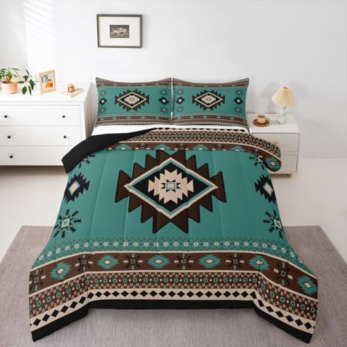 Feelyou Western-Bettwäsche-Set für King-Size-Betten, Südwestliches Azteken-Bettwäsche-Set für Kinder, Jungen, Mädchen, Country, Tribal, Ureinwohner, blaugrün, Steppdecke, weiche, leichte Mikrofaser Feelyou Western-Bettwäsche-Set für King-Size-Betten, Südwestliches Azteken-Bettwäsche-Set für Kinder, Jungen, Mädchen, Country, Tribal, Ureinwohner, blaugrün, Steppdecke, weiche, leichte Mikrofaser von Feelyou
