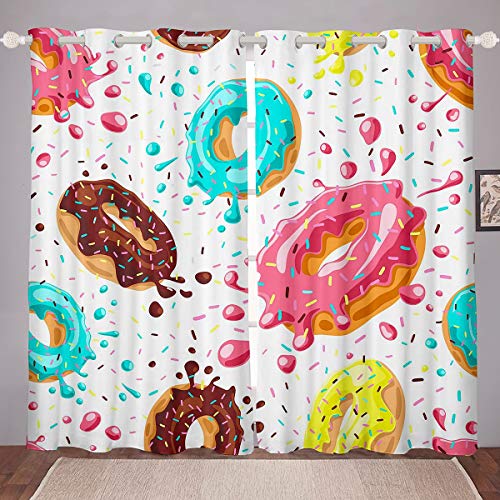 Girly Fenstervorhänge für Schlafzimmer, Wohnzimmer, süße Donuts, Vorhänge für Kinder, Jungen, Mädchen, Schoko-Donuts, cremefarben, Fenstervorhänge, 107 x 150 cm, 2 Vorhänge von Feelyou