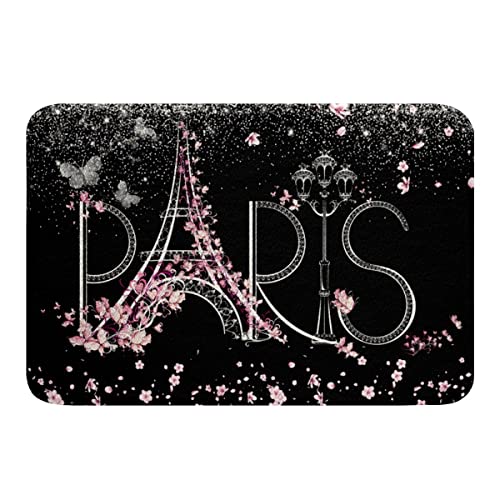 Paris-Teppich, silberfarbener Glitzer, Badvorleger, Frankreich, Eiffelturm, Badezimmerteppich, Kinder, Mädchen, rosa Blumenmuster, Paris-Dekor für Schlafzimmer, romantisch, Valentinstag Paris-Teppich, silberfarbener Glitzer, Badvorleger, Frankreich, Eiffelturm, Badezimmerteppich, Kinder, Mädchen, rosa Blumenmuster, Paris-Dekor für Schlafzimmer, romantisch, Valentinstag von Feelyou