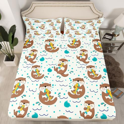 Sea Otter-Bettwäsche-Set für Kinder, Jungen, Mädchen, Cartoon-Otter-Bettwäsche-Set, Doppelbettgröße, niedliches Tier-Spannbetttuch, Schlafzimmer-Dekoration, Otter-Geschenke für Otter-Liebhaber Sea Otter-Bettwäsche-Set für Kinder, Jungen, Mädchen, Cartoon-Otter-Bettwäsche-Set, Doppelbettgröße, niedliches Tier-Spannbetttuch, Schlafzimmer-Dekoration, Otter-Geschenke für Otter-Liebhaber von Feelyou