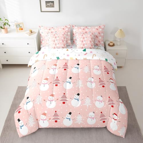 Weihnachts-Bettwäsche-Set, Cartoon-Schneemann, Weihnachtsbaum, 7-teiliges Bettwäsche-Set, Schneeflocken-Bezug, für Jungen, Mädchen, Kinder, Teenager, Schlafzimmer, Dekoration, Rosa, Weihnachtsmotiv Weihnachts-Bettwäsche-Set, Cartoon-Schneemann, Weihnachtsbaum, 7-teiliges Bettwäsche-Set, Schneeflocken-Bezug, für Jungen, Mädchen, Kinder, Teenager, Schlafzimmer, Dekoration, Rosa, Weihnachtsmotiv von Feelyou