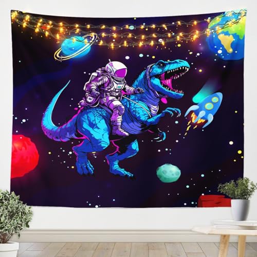 Weltraum Wanddecke Astronaut Rakete Wandbehang Galaxy Kosmonaut Raumfahrer Kinder Dinosaurier Wandteppich für Kinder Jungen Mädchen Universum Planeten Wandkunst Dekor für Schlafzimmer Wohnzimmer, von Feelyou