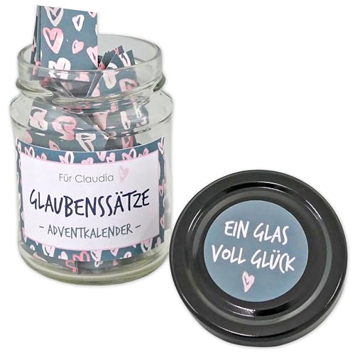 FEENSTAUB Adventskalender 2025 Affirmationen, Weihnachten Achtsamkeit, Adventskalender im Glas personalisiert mit Name, Achtsamkeit Adventkalender, 24 positive Glaubenssätze zum Ziehen von Feenstaub