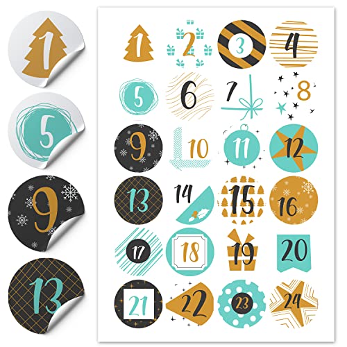 FEENSTAUB Adventskalender Aufkleber (Klebezahlen 1-24) für Adventskalender zum Befüllen, Weihnachtskalender, Aufkleber Adventskalender Zahlen, Adventskalender Sticker, Adventsaufkleber Zahlen von Feenstaub
