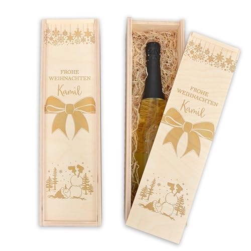 Feenstaub Holzbox graviert, Weinbox Weihnachten, personalisierte Weinkiste aus Holz, Geschenkkiste Holz Flaschenkiste, Weinbox personalisiert, Weinverpackung 1 Flasche, Weinpräsent Geschenk Schleife von Feenstaub