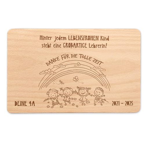 FEENSTAUB Personalisiertes Frühstücksbrettchen, Geschenk für Lehrer zum Schulschluss, graviertes Holzbrettchen als Abschiedsgeschenk Lehrerin, Erzieherin Abschied vom Kindergarten Brettchen Kinder von Feenstaub