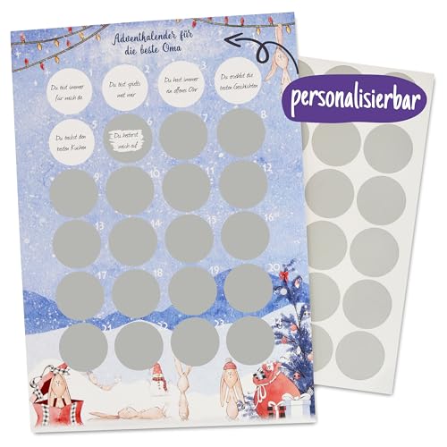 FEENSTAUB Rubbel Adventskalender A3, personalisierter Adventskalender Erwachsene, DIY Weihnachtskalender zum Rubbeln, Adventskalender selber machen, kreativer Adventskalender Kinder Hasen von Feenstaub