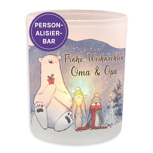 FEENSTAUB Windlicht Glas, Weihnachten Deko Winter, Teelichthalter Glas personalisiert mit Name, Deko Winter Innen, Kerzenglas Deko, Tischdeko Windlicht mit Spruch, Nordpol von Feenstaub