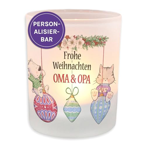 FEENSTAUB Windlicht Glas, Weihnachten Deko Winter, Teelichthalter Glas personalisiert mit Name, Deko Winter Innen, Kerzenglas Deko, Tischdeko Windlicht mit Spruch, Tischlicht Glas von Feenstaub