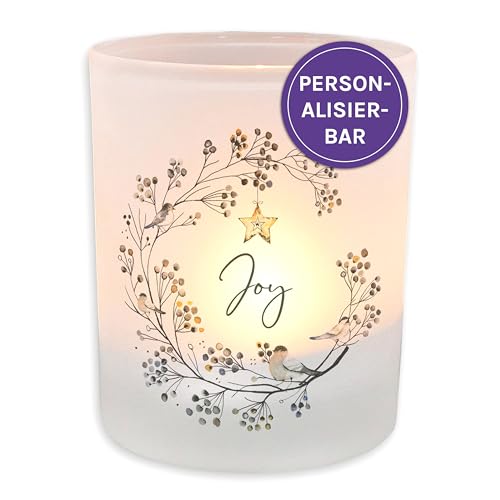 FEENSTAUB Windlicht Glas, Weihnachten Deko Winter, Teelichthalter Glas personalisiert mit Name, Deko Winter Innen, Kerzenglas Deko, Tischdeko Windlicht mit Spruch, Tischlicht Glas von Feenstaub