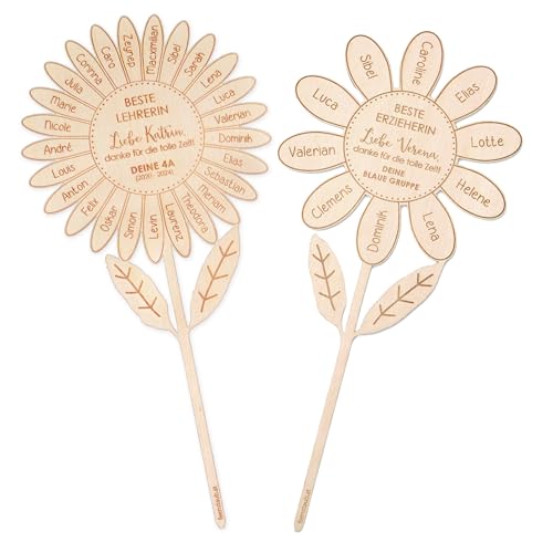 Feenstaub Blumenstecker personalisiert, Lehrer-in Geschenk, Abschiedsgeschenk Erzieher-in, Holzblume graviert mit den Namen der Kinder, Beste Lehrerin Geschenk, Lehrer Abschluss Geschenk von Feenstaub